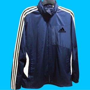 Adidas Jacket Windbreaker Lightweight Hooded Triple Stripe Navy Blue Gift